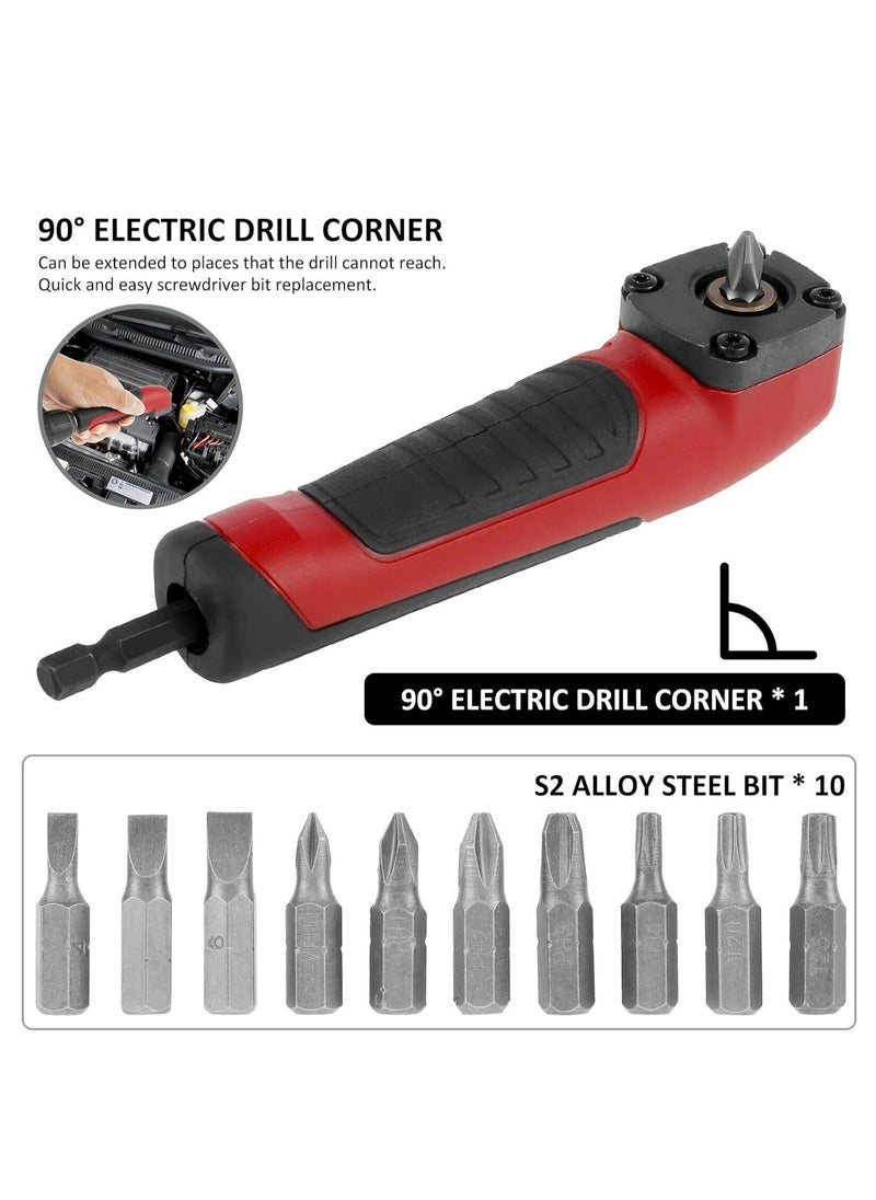 RATSAW - Right Angle Drill Attachment Electric Screwdriver Repair Set  1/4 Inch Right Angle Attachment Extension Screwdriver Socket Holder Drill Attachment with 10pcs Bits 90°degree Right Angle Drill Adapter - Image 1