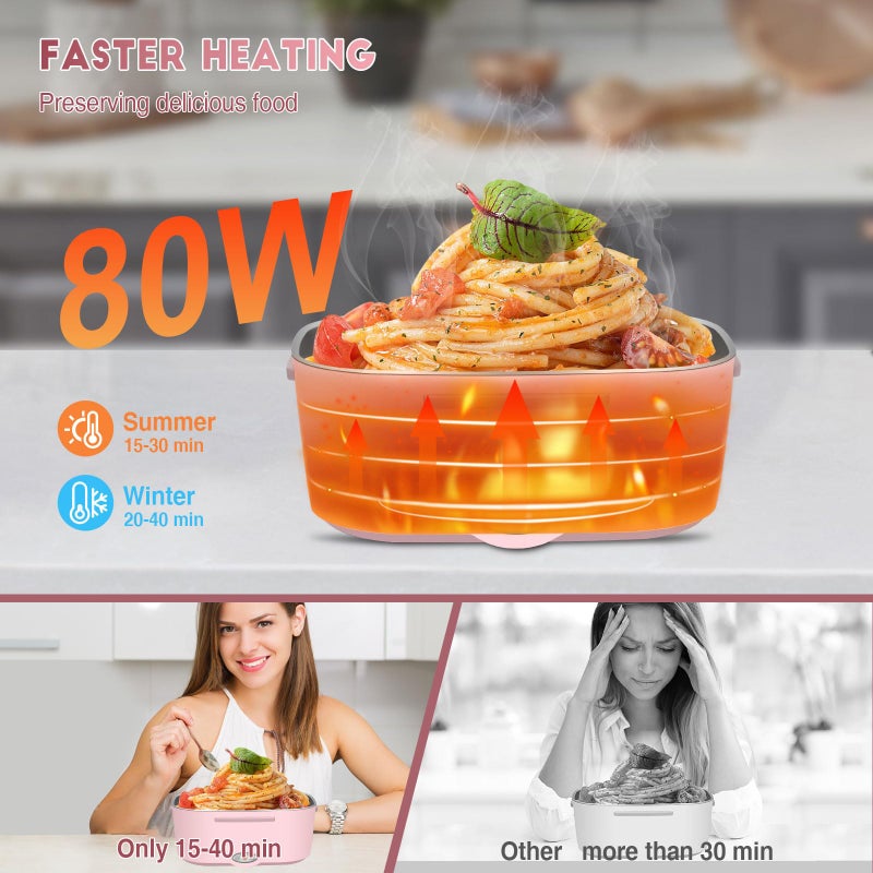 LAVAED Electric Heated Lunch Box - 80W Fast Heating, Portable Warmer for Car/Truck/Office/Outdoor, BPA Free - Image 2