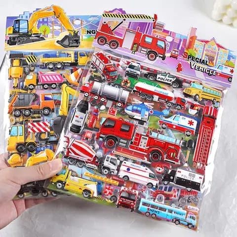 Weshopaholic Weshopaholic Large Double Layer Special Vehicle 3D Bubble Stickers for Children Recognize Reward Stickers for KidsSet of 2 Special Vehicle