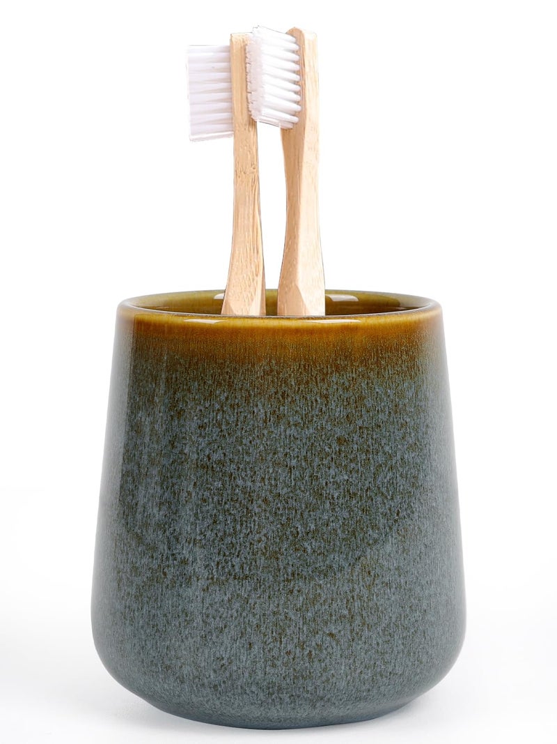 INGOFIN Ceramic Toothbrush Holder Cup, 12 oz Toothpaste Holder for Bathroom Vanity and Countertop, Organizer for Cosmetic, Makeup, Office Pencils, for Hotel Apartment, Kiln-Glazed - Image 1