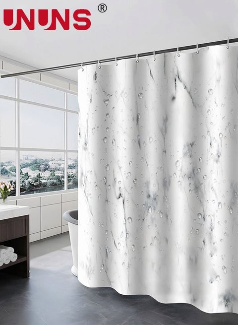 Marble Bathroom Shower Curtain,Grey And White Fabric Shower Curtain With Hooks,Unique 3D Printing,Decorative Bathroom Accessories,Water Proof,Reinforced Metal Grommets,180x180cm