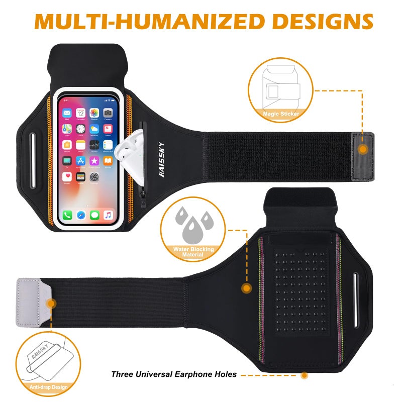 HAISSKY Running Armband with Earphone Bag Cell Phone Armband for iPhone 17 16 15 Pro 14 Plus 13 11 XR, Galaxy S24/S10 Water Resistant Sports Phone Holder Case & Zipper Slot Car Key Holder for 6.9 inch Phone - Image 4