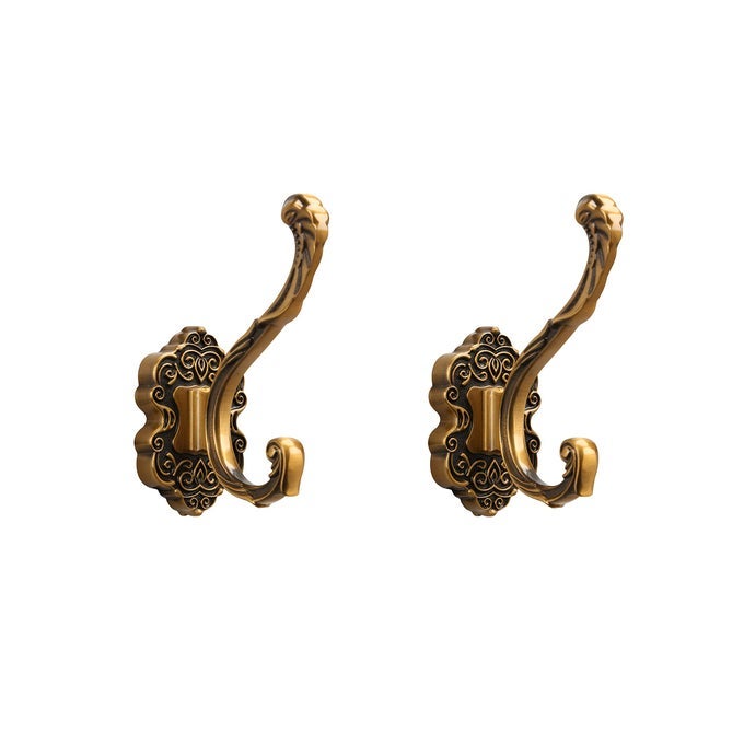 ANTIQUE BRASS COAT HOOKS HEAVY DUTY WALL MOUNTED VINTAGE DECORATIVE FOR COATS TOWELS KEYS PURSE RUST RESISTANT EASY INSTALLATION KIT INCLUDED