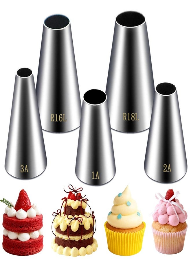 Hendiy 5 Pieces Large Round Piping Tip, Stainless Steel Professional Cake Decorating Tips Set, Frosting Tip Cake Icing Tools for Cupcakes Cakes Cookies - Image 1