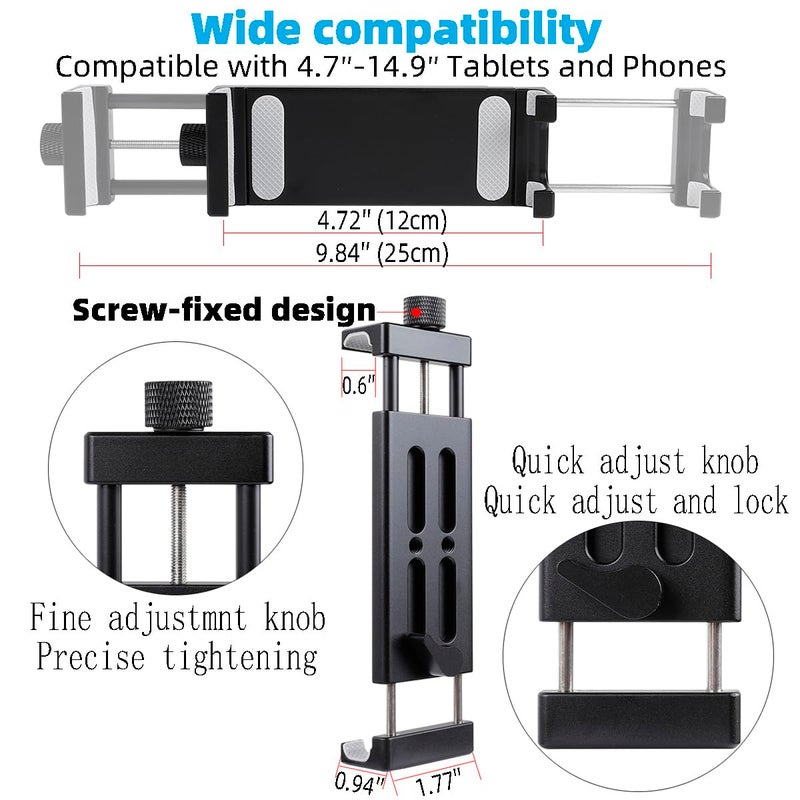 Leenconghui All-Aluminum Car Tablet Holder with Heavy Duty Drill Base, Compatible with iPad Pro Mini 4.7"-15" Samsung Galaxy Tab Tablets, Car Tablet Mount for Truck,Business ,Boat,Dashboard,Desk,Wall Mounting - Image 4