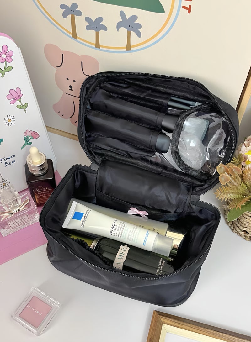 Paraphrase Elegant Large-Capacity Makeup Bag for Women – Cute Black Cosmetic Organizer with Pink Bows, Ideal for Daily Use & Travel - Image 4