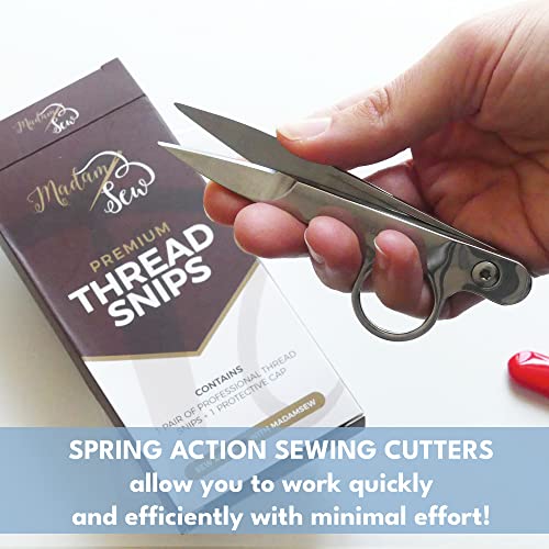 Madam Sew Thread Snips for Sewing – Spring Action Thread Cutter Tool with Razor-Sharp Stainless-Steel Blades for Quilting, Embroidery, Dressmaking – Light, Ergonomic Thread Scissors with Blade Cap - Image 3