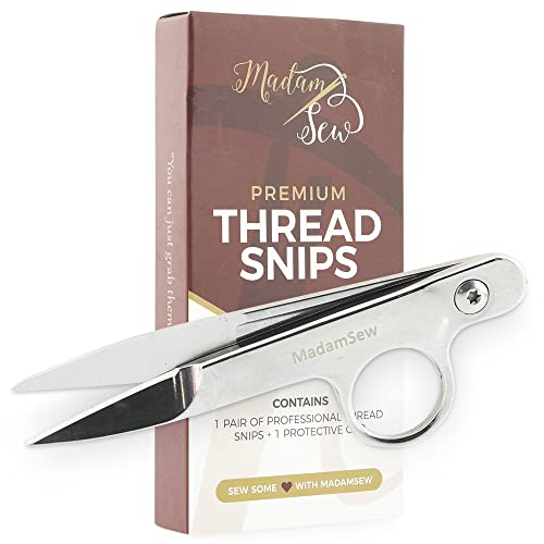 Madam Sew Thread Snips for Sewing – Spring Action Thread Cutter Tool with Razor-Sharp Stainless-Steel Blades for Quilting, Embroidery, Dressmaking – Light, Ergonomic Thread Scissors with Blade Cap - Image 1