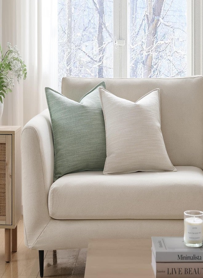 Meekio Set of 2 Sage Green Pillow Covers 16x16, Linen Look Throw Pillow Covers with Flange Edge for Sofa Couch Living Décor - Image 2