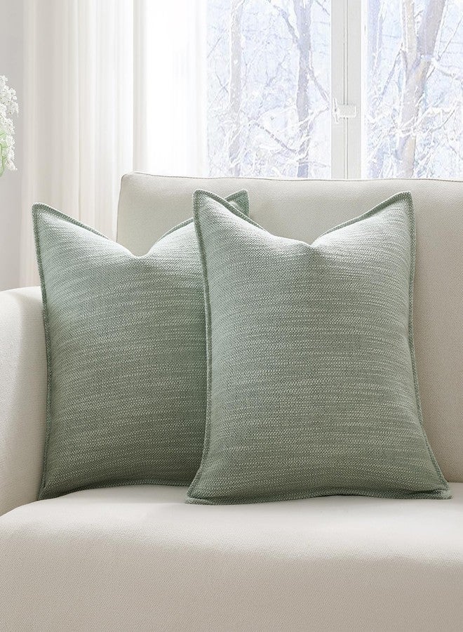 Meekio Set of 2 Sage Green Pillow Covers 16x16, Linen Look Throw Pillow Covers with Flange Edge for Sofa Couch Living Décor - Image 1