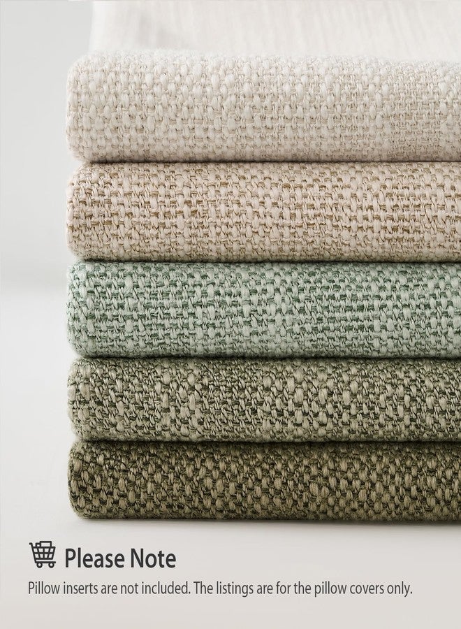 Meekio Set of 2 Sage Green Pillow Covers 16x16, Linen Look Throw Pillow Covers with Flange Edge for Sofa Couch Living Décor - Image 3