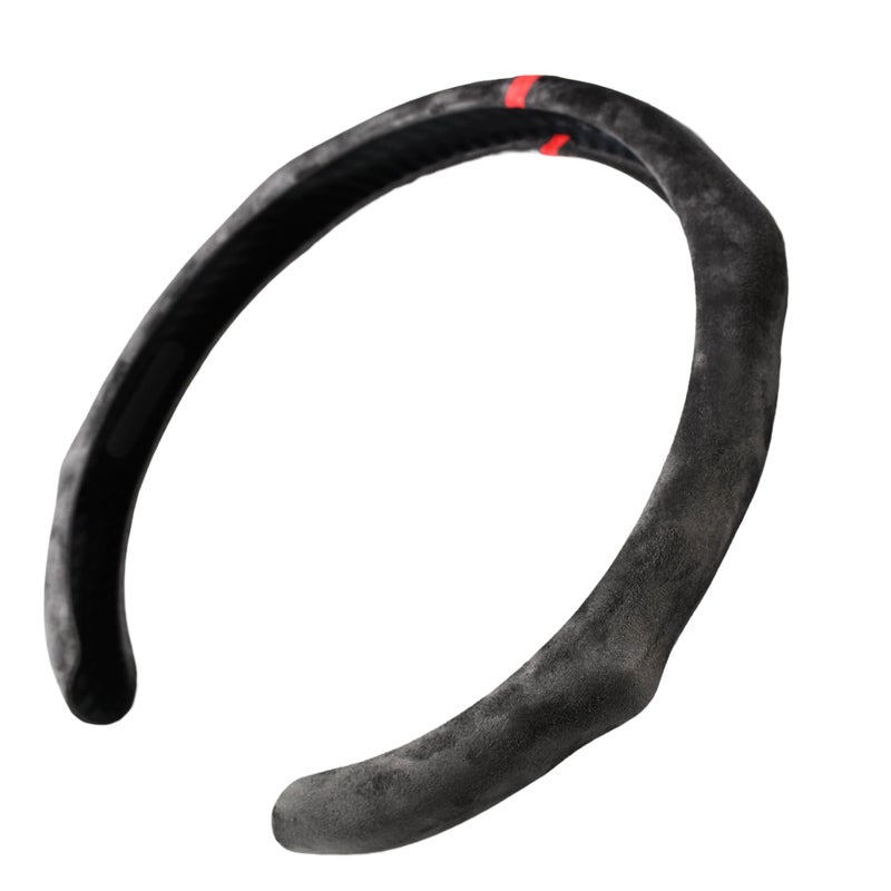PartsTo Quick Install Sporty Suede Leather Steering Wheel Cover with Red Top Trim Universal fit Any 14Â½" to 15" Car SUV Pickup Steering Wheel - Image 1