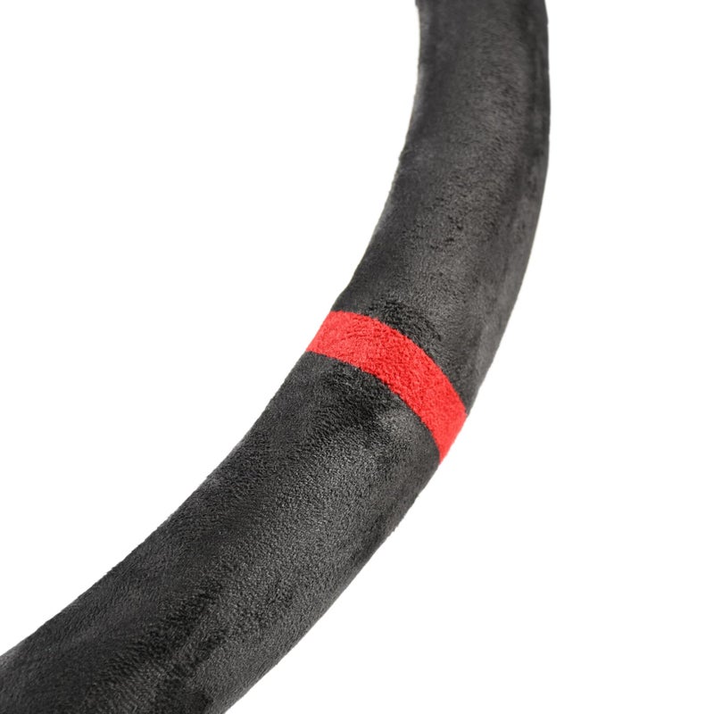 PartsTo Quick Install Sporty Suede Leather Steering Wheel Cover with Red Top Trim Universal fit Any 14Â½" to 15" Car SUV Pickup Steering Wheel - Image 3
