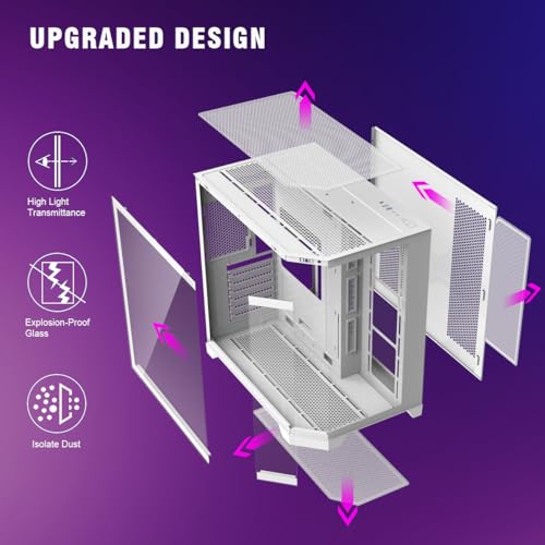 RUIX OV303 ATX Mid-Tower PC Case, Pre-Installed 4 x 120mm Prism ARGB PWM Fans, USB 3.0 & Type-C Ports, High-Airflow Gaming Computer Case - White - Image 5