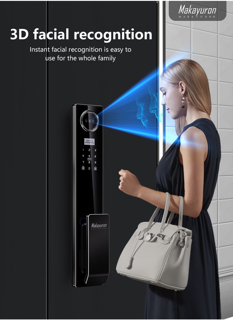 Makayuron - Smart Lock, Smart Door Lock Advanced 3D Infrared Dual-Face Recognition Smart Lock with Fingerprint, Palm Vein, Password, Card, Key Access, Tuya WiFi Remote Unlock & Emergency Type-C Power & 5000mAh Long-Lasting Battery - Image 1