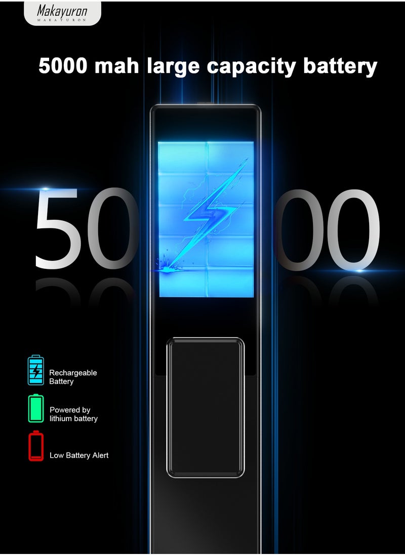 Makayuron - Smart Lock, Smart Door Lock Advanced 3D Infrared Dual-Face Recognition Smart Lock with Fingerprint, Palm Vein, Password, Card, Key Access, Tuya WiFi Remote Unlock & Emergency Type-C Power & 5000mAh Long-Lasting Battery - Image 1