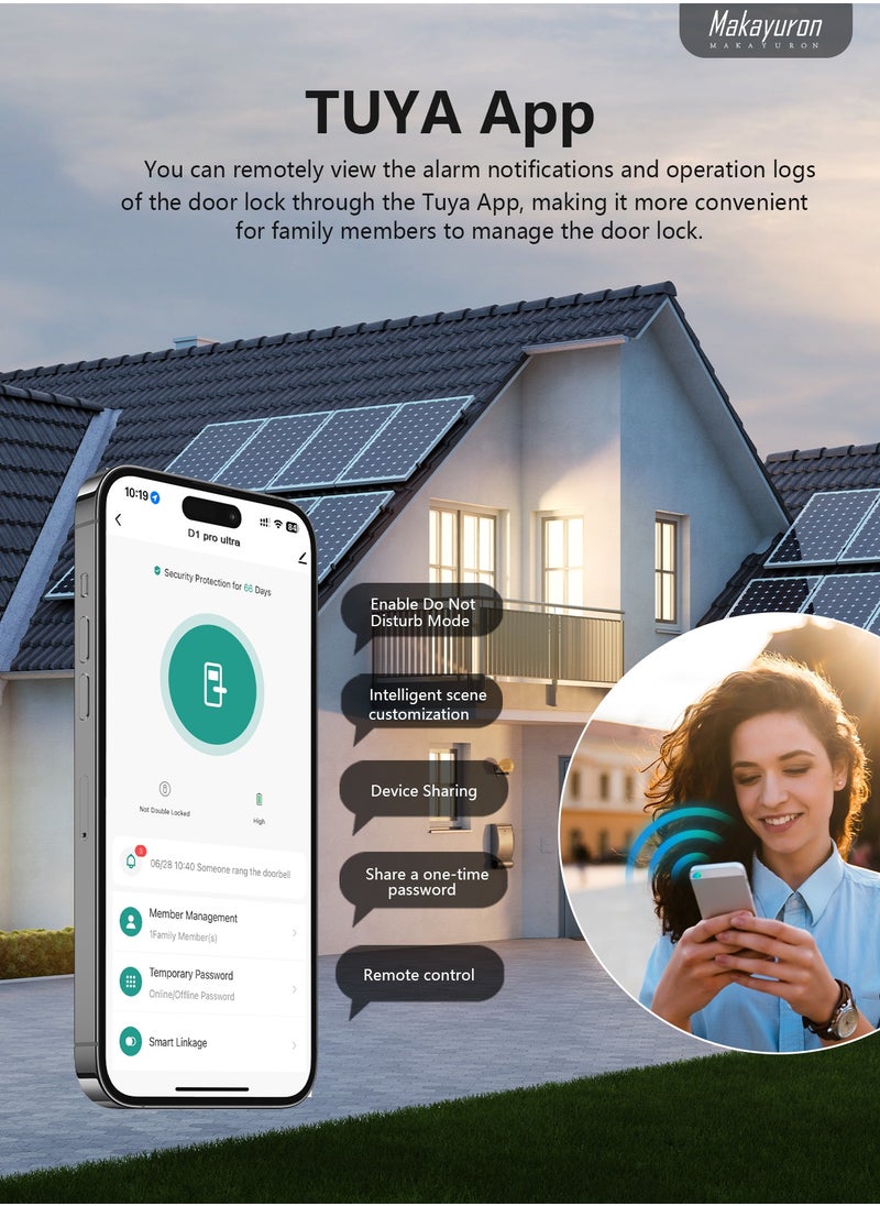 Makayuron - Smart Lock, Smart Door Lock Advanced 3D Infrared Dual-Face Recognition Smart Lock with Fingerprint, Palm Vein, Password, Card, Key Access, Tuya WiFi Remote Unlock & Emergency Type-C Power & 5000mAh Long-Lasting Battery - Image 1