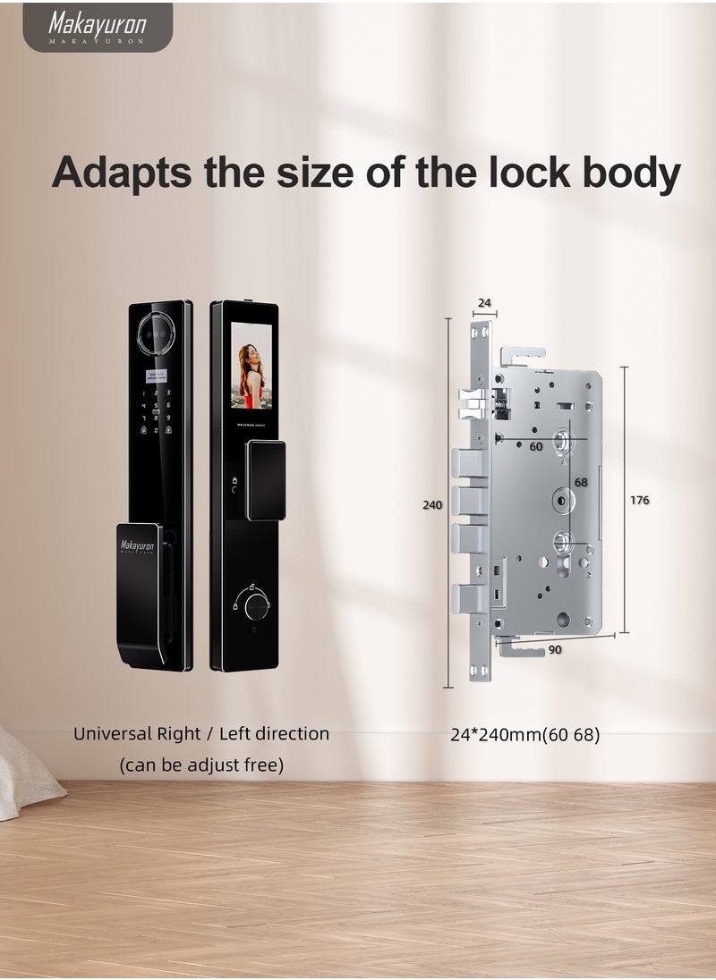 Makayuron - Smart Lock, Smart Door Lock Advanced 3D Infrared Dual-Face Recognition Smart Lock with Fingerprint, Palm Vein, Password, Card, Key Access, Tuya WiFi Remote Unlock & Emergency Type-C Power & 5000mAh Long-Lasting Battery - Image 1