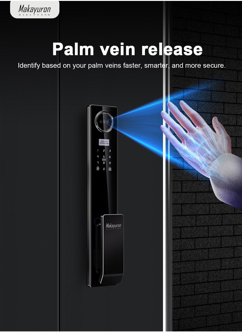 Makayuron - Smart Lock, Smart Door Lock Advanced 3D Infrared Dual-Face Recognition Smart Lock with Fingerprint, Palm Vein, Password, Card, Key Access, Tuya WiFi Remote Unlock & Emergency Type-C Power & 5000mAh Long-Lasting Battery - Image 1