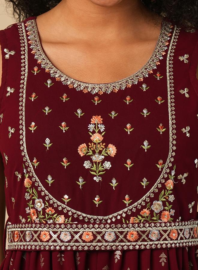 Globus Embroidered Motifs Foil Print Pleated Jumpsuit with Belt - Image 4