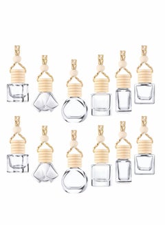 Car Air Freshener Perfume Bottle Empty Refillable Car Perfume Bottle Car Hanging Diffuser Bottle Pendant Essential Diffuser Oil Fragrance Aromatherapy Empty Bottle Decor (12 Pcs, Assorted Style)