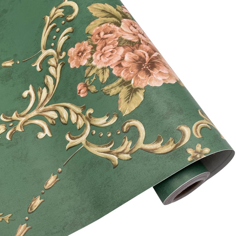 Yifasy Furniture Liner Green Royal Floral Shelf Drawer Lining Paper Self-Adhesive PVC Waterproof Cabinet Door Sticker 118x17.7 Inch - Image 4