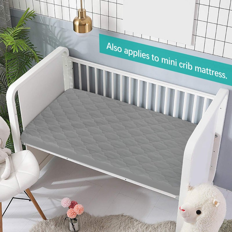 Biloban Pack and Play Sheets Mattress Pad Protector Fitted Waterproof Playard Mattress Cover, Compatible with Graco Pack n Play & Dream On Me & Pamo Babe, Playpen/Playard Sheet Quilted, Gray, 39" x 27" - Image 3