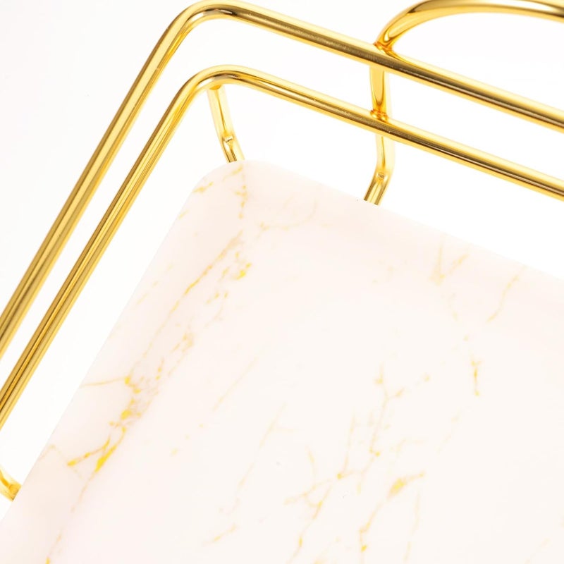 IMIKEYA Bathroom Organizer Countertop Makeup Storage Rack, Single-layer Metal Shower Basket Shelf with Gold-white Finish for Vanity and Toiletries - Image 3