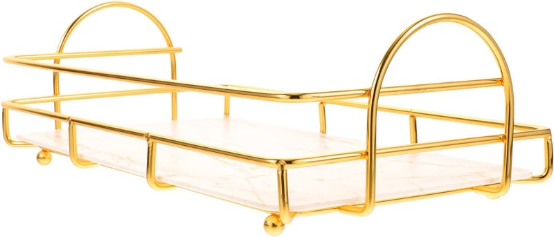 IMIKEYA Bathroom Organizer Countertop Makeup Storage Rack, Single-layer Metal Shower Basket Shelf with Gold-white Finish for Vanity and Toiletries - Image 1