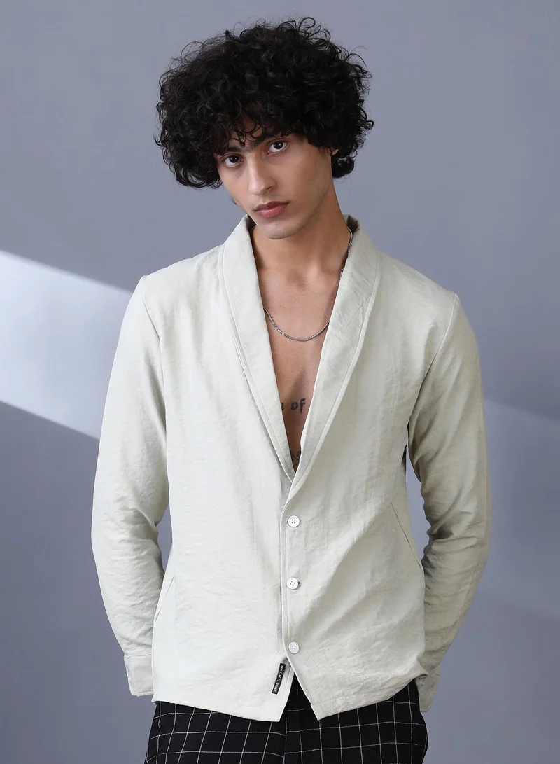 Campus Sutra Men's Light Pistachio Solid Shawl Collar Oversized Shirt