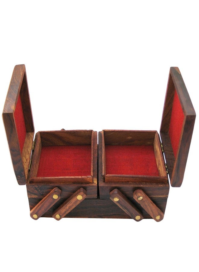 ITOS365 Wooden Jewellery Box for Women - Wood Brown Finish | Handmade Jewellery Storage Ogranizer With Flip Flap Closure & Flower Carved Design | Birthday & Valentine Gifts For Women - 8 Inches - Image 4