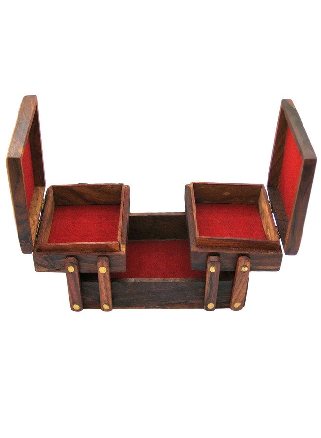 ITOS365 Wooden Jewellery Box for Women - Wood Brown Finish | Handmade Jewellery Storage Ogranizer With Flip Flap Closure & Flower Carved Design | Birthday & Valentine Gifts For Women - 8 Inches - Image 5