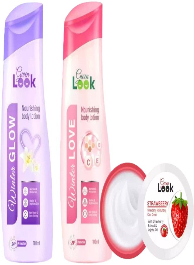 Glowhouse Winter Glow & Winter Love Body Lotion 100X200 Ml Plus Strawberry Oil Free Moisturiser Cream 50 Ml Pack of 3