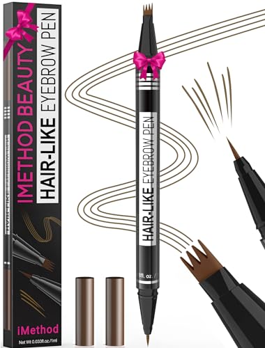 iMethod Microblading Eyebrow Pen - Eyebrow Pencil Magical 2-in-1 Dual-Ended Eye Brow Pencils for Women with 4-Fork-Tip & Ultra Precise Brush-Tip Create Natural Hair-Like Brows, Last All-Day, Brown - Image 1