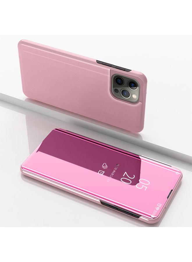 اس-توب جراب لهاتف iPhone 15 Pro مصنوع من الجلد المطلي بمرآة أفقية مع حامل - Image 1