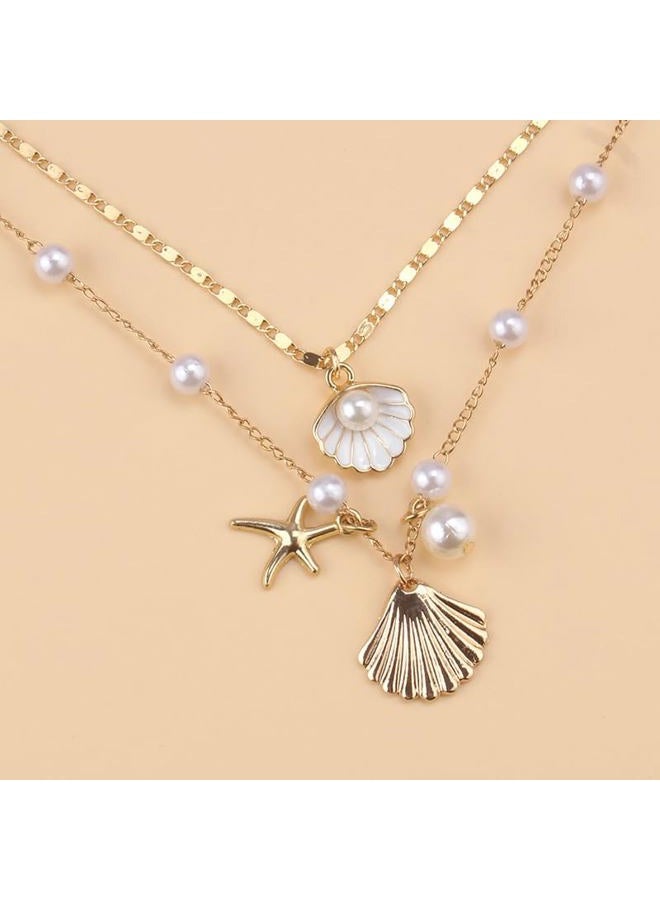 QRH Layered Bohemian Puka Shell Necklace Pearl Starfish Conch Seashell Choker Necklaces for Women Girls Summer Beach Holiday Beach Surfer Jewelry-B - Image 5