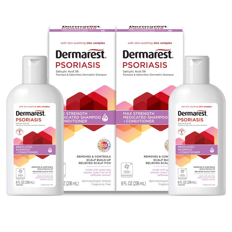 Dermarest Psoriasis Medicated Shampoo and Conditioner, Unscented, Dermatologist Tested, 8 Fl Oz (Pack of 2) - Image 1