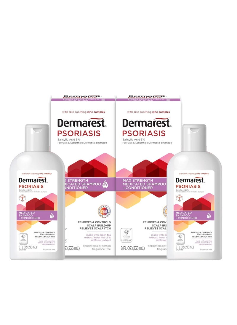 Dermarest - Dermarest Psoriasis Medicated Shampoo and Conditioner, Unscented, Dermatologist Tested, 8 Fl Oz (Pack of 2) - Image 1