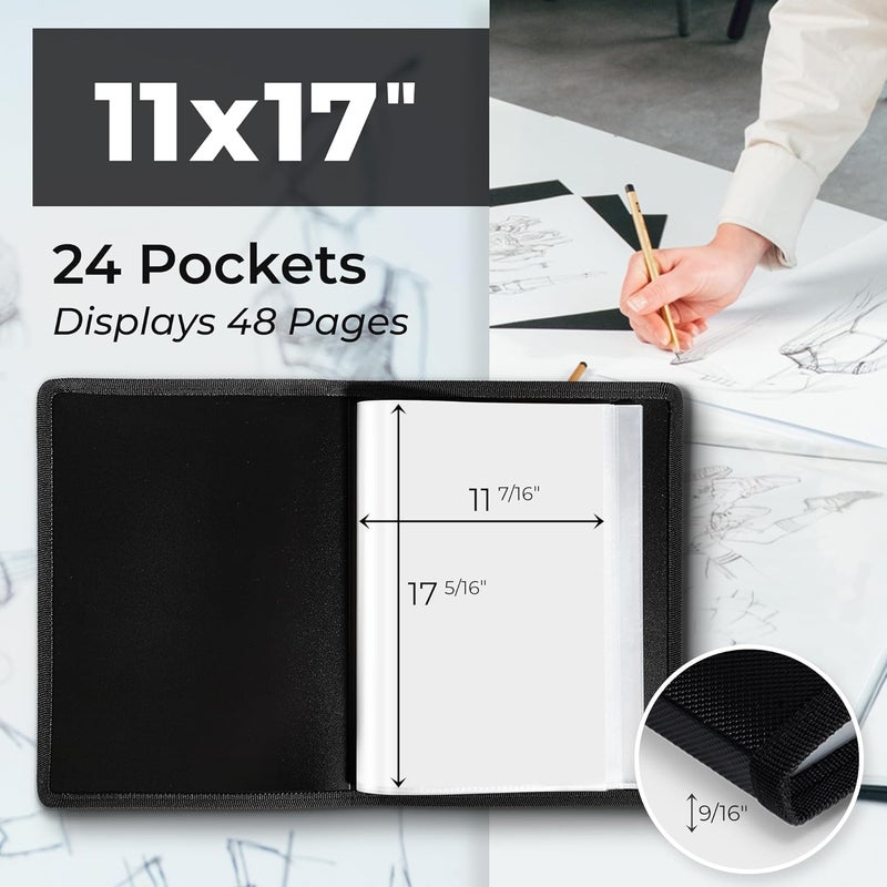 Dunwell 11x17 Art Portfolio Binder with Black Mounting Paper (Black), Large Portfolio Folder for Artwork Storage, 24 Clear Plastic Sleeves, Displays 48 Pages, Acid-Free 11 x 17 Presentation Book - Image 2
