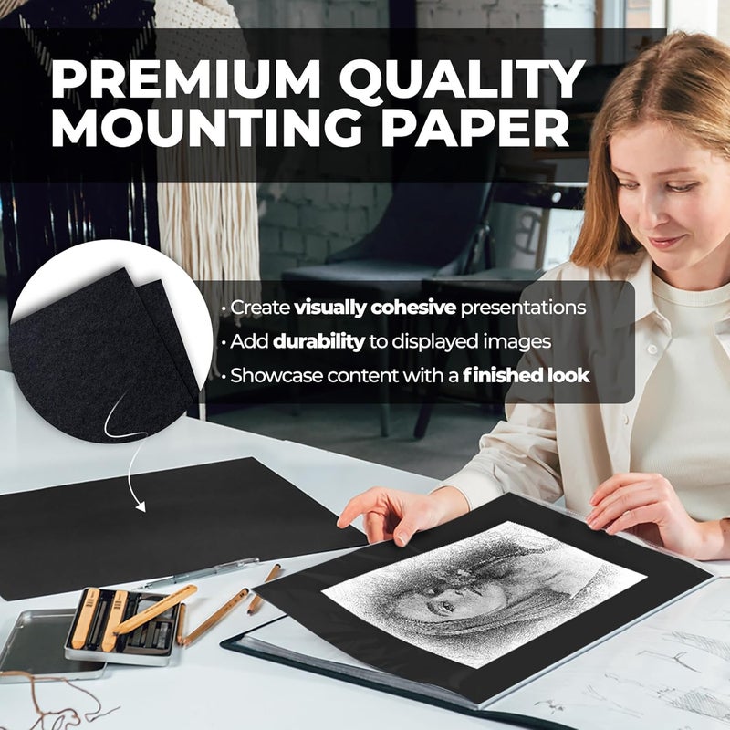 Dunwell 11x17 Art Portfolio Binder with Black Mounting Paper (Black), Large Portfolio Folder for Artwork Storage, 24 Clear Plastic Sleeves, Displays 48 Pages, Acid-Free 11 x 17 Presentation Book - Image 3