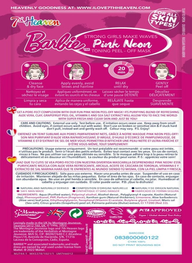 7th Heaven قناع باربي الوردي النيون القابل للإزالة 10 مل - Image 2