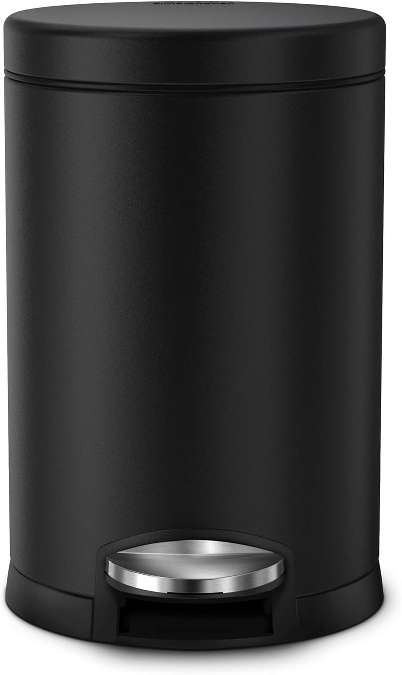 Simple Human 4.5 Liter / 1.2 Gallon Round Bathroom Step Trash Can, Matte Black - Image 2