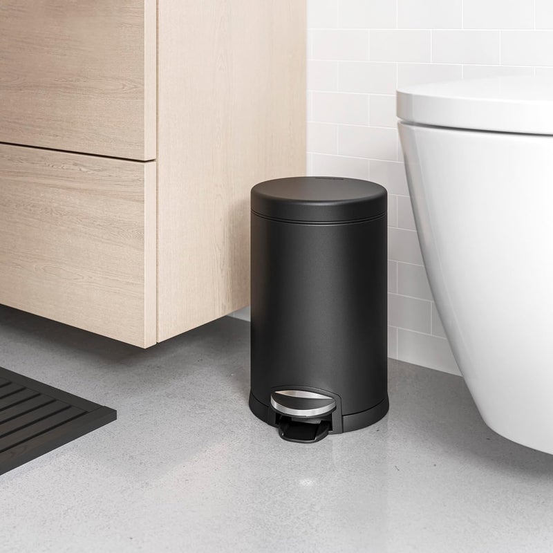 Simple Human 4.5 Liter / 1.2 Gallon Round Bathroom Step Trash Can, Matte Black - Image 4