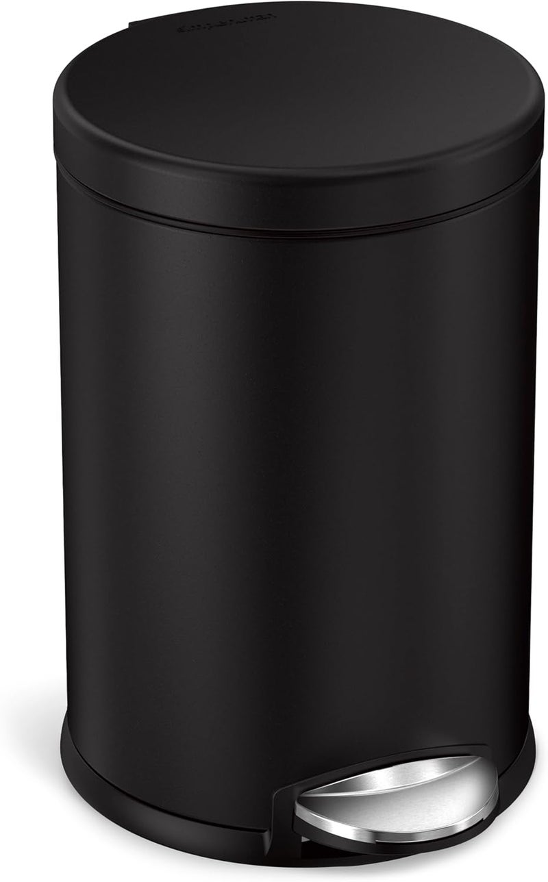 Simple Human 4.5 Liter / 1.2 Gallon Round Bathroom Step Trash Can, Matte Black - Image 1