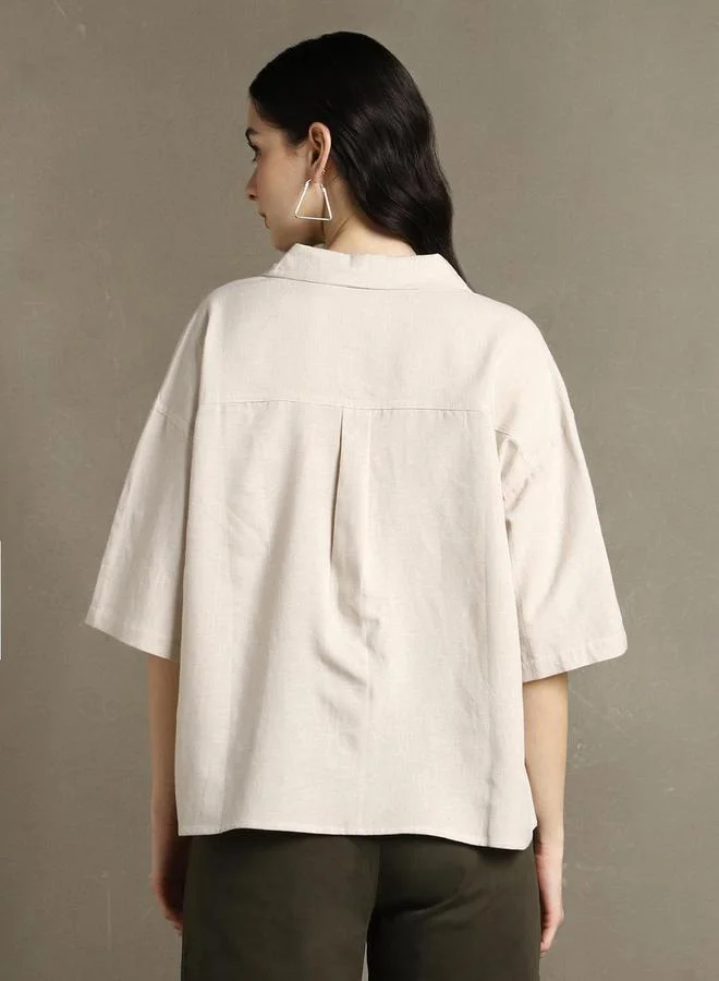 دينيس لينغو Spread Collar Cotton Oversized Casual Shirt by Styli