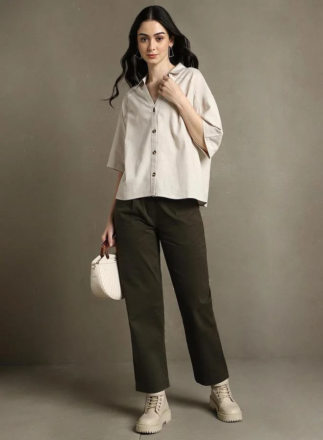 دينيس لينغو Spread Collar Cotton Oversized Casual Shirt by Styli