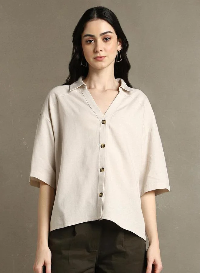 دينيس لينغو Spread Collar Cotton Oversized Casual Shirt by Styli