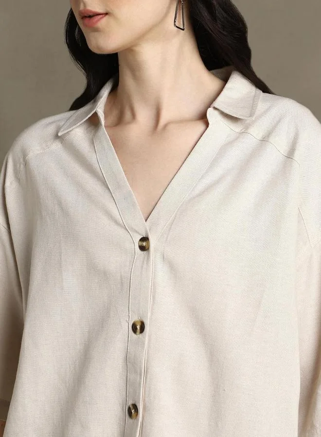 دينيس لينغو Spread Collar Cotton Oversized Casual Shirt by Styli