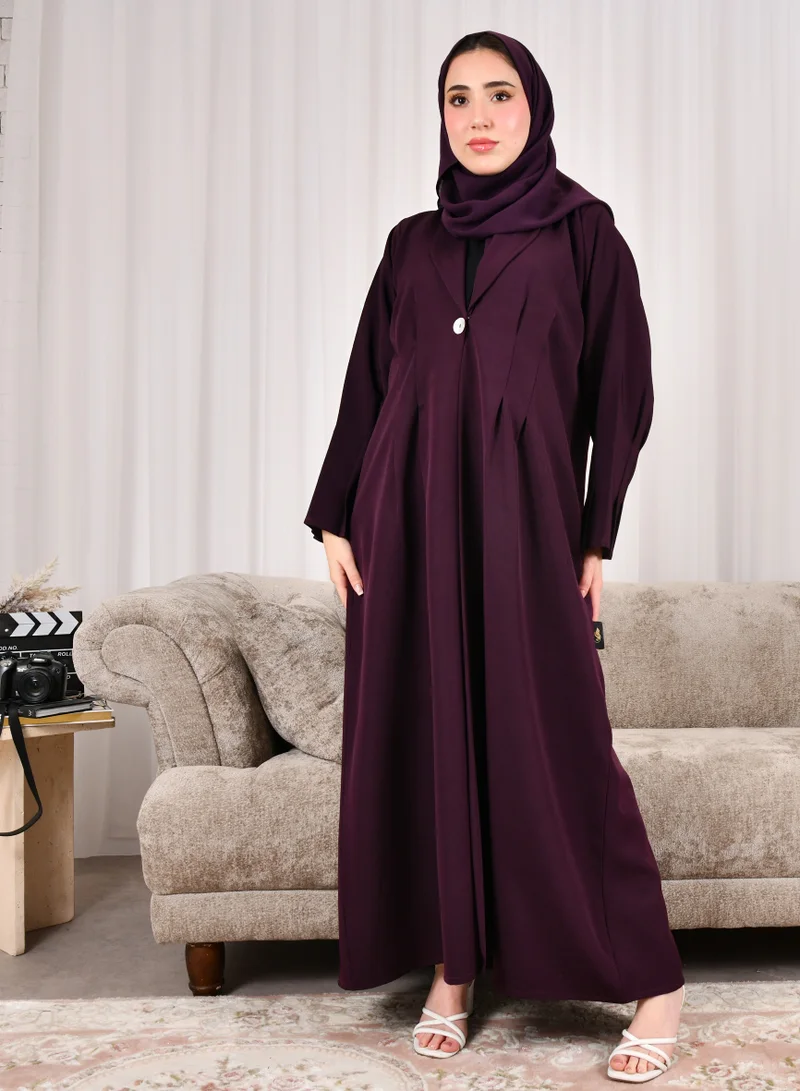 HAWRAA ABAYA Formal purple blazer abaya with pleats at the back and large sleeves