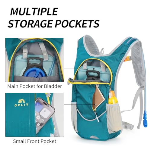 Opliy Hydration Pack,Hydration Backpack with 2L Hydration Bladder Lightweight Running Water Backpack for Women Men Kids (Dark Green) - Image 3